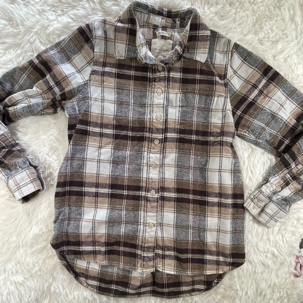 Thread & Supply Women's Plaid Button Down Shirt in Brown and White